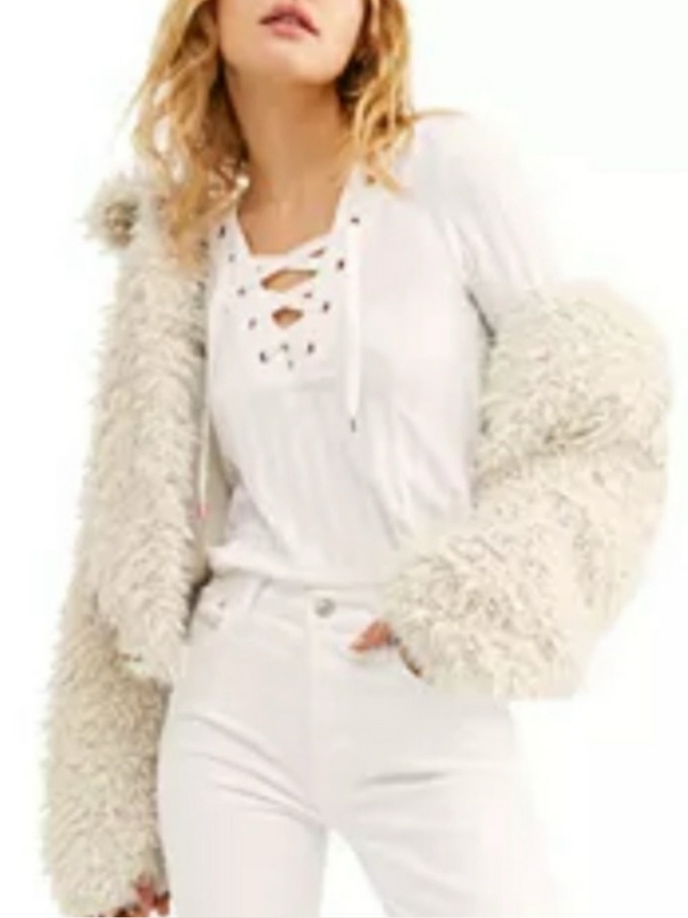 NwT; Free People ice Cold White Lace-Up Scoop Neck Top🌸